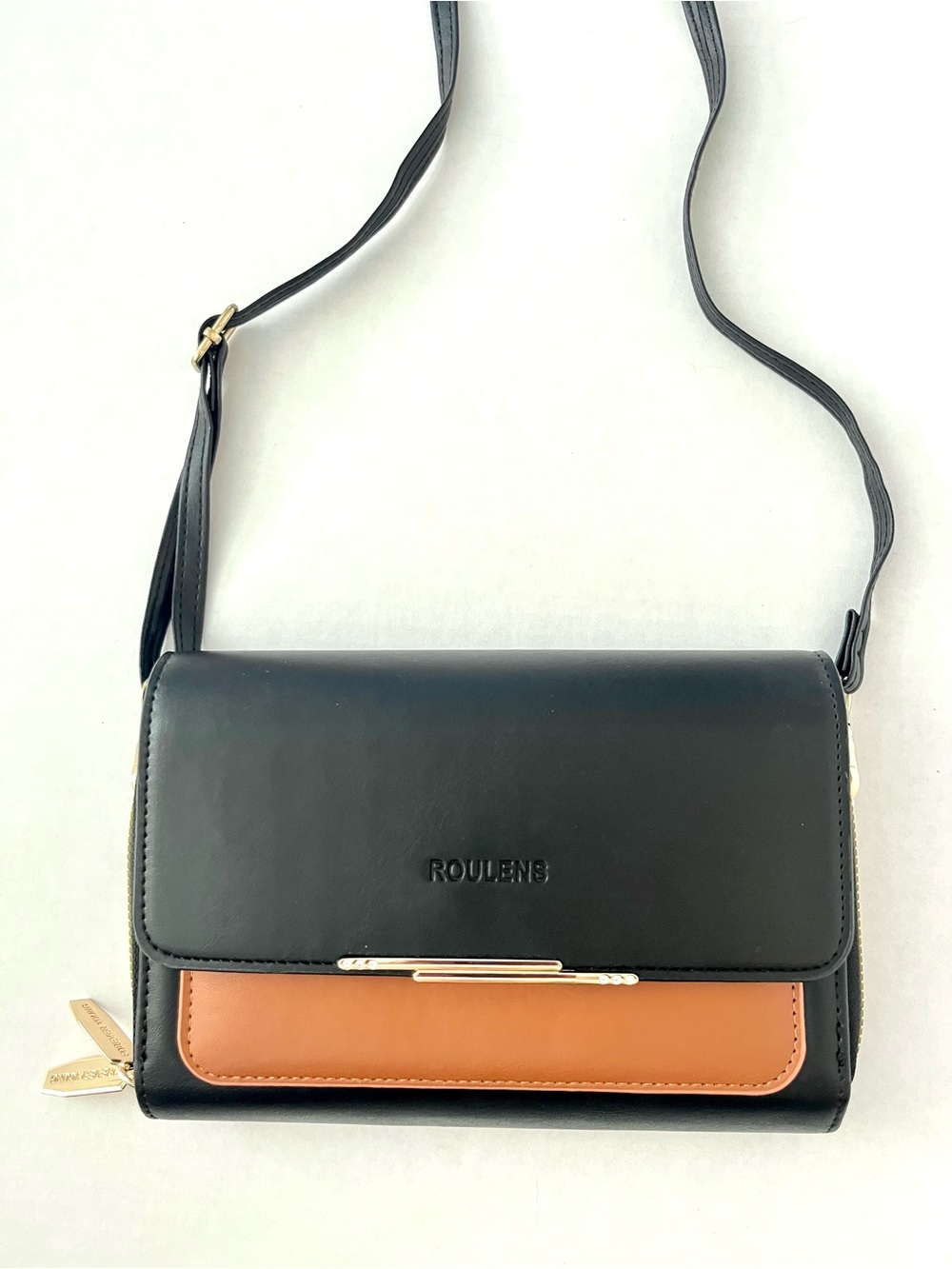 Roulens Small Crossbody Bag Card Holder Wallet Purse Black Brown